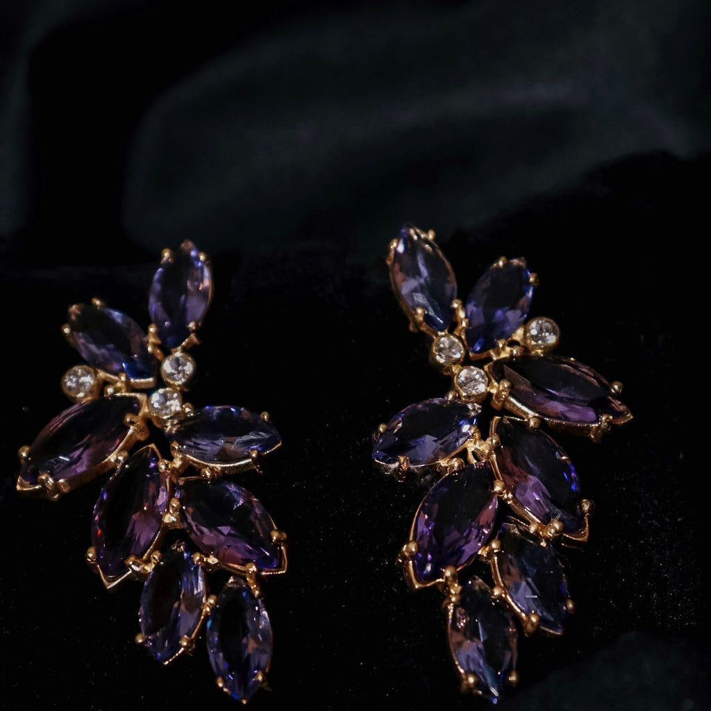 BRINCOS "BIG SPLASH!" EM PRATA DOURADA COM CRISTAIS ROXOS GOFREY