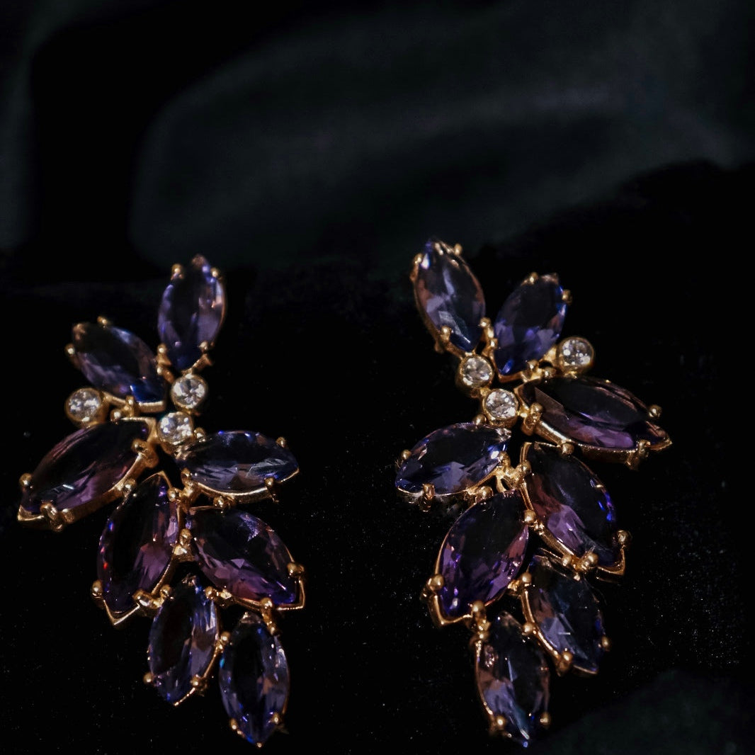 BRINCOS "BIG SPLASH!" EM PRATA DOURADA COM CRISTAIS ROXOS GOFREY