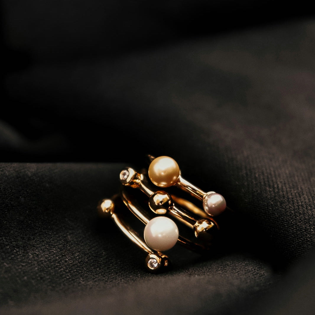 ANEL PLANET MAJORICA EM PRATA DOURADA E PEROLA 7.91GR