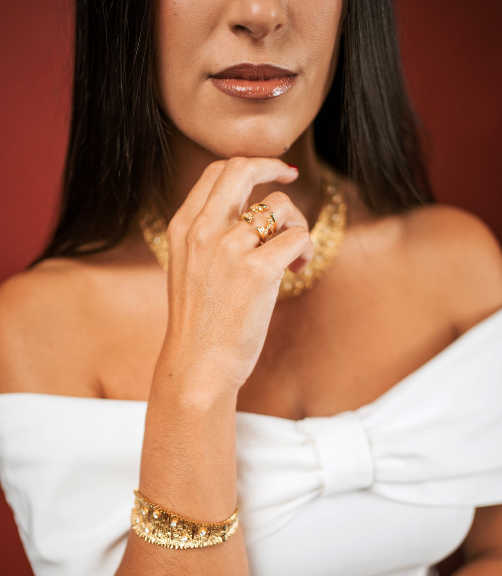 PULSEIRA RÍGIDA EM PRATA DOURADA COM ZIRCÓNIAS MARQUES E GOMES